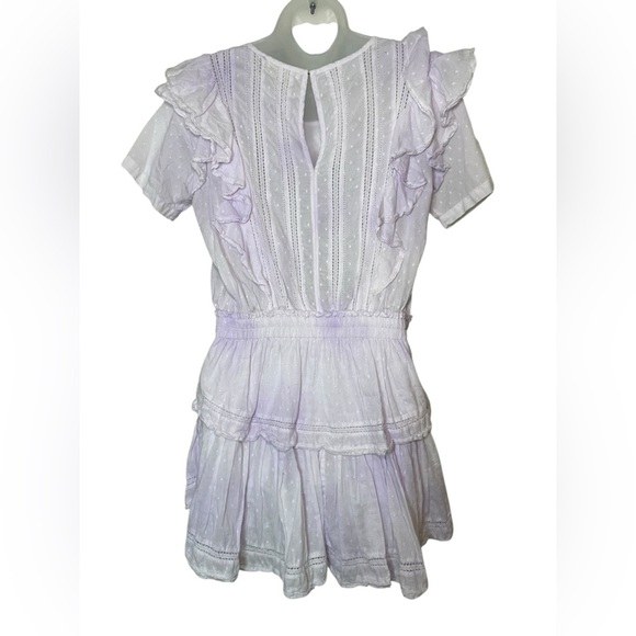 LoveShackFancy Natasha Ruffle Mini Dress Purple White Cotton Size Large - Picture 3 of 6